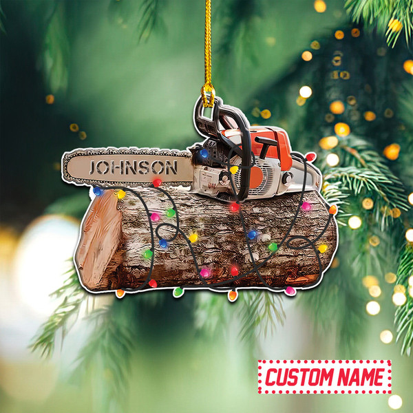 Chainsaw Acrylic Christmas Ornament, Chainsaw 2D Ornament, Christmas Arborist Ornament, Tree Surgeon Gift - 2.jpg