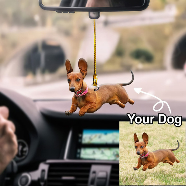 Customize Dog Image Car Hanging Ornament, Dog Lover Gift, Dachshunh Ornament, Rear Mirror, Ornament Rear View Mirror - 1.jpg