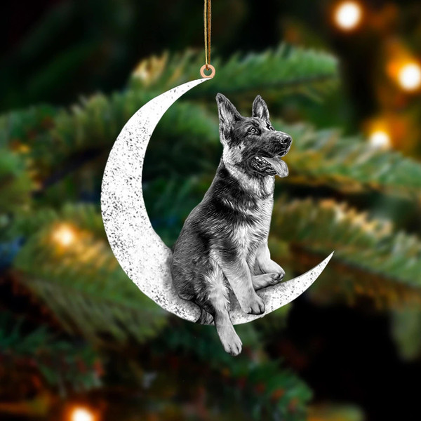 German Shepherd Sit On The Moon Ornament, German Shepherd Ornament, Dog Christmas Ornament, Xmas Ornament, Dog Lovers Ornament, Dog Keepsake - 1.jpg