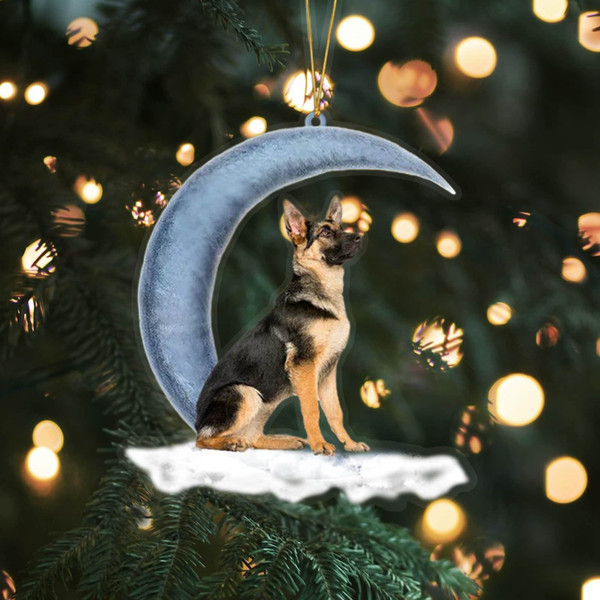 German Shepherd Sits On The Moon Hanging Ornament, Dog Ornament Gift, German Shepherd Ornament, Christmas Ornament, Gift for Dog Lovers - 1.jpg