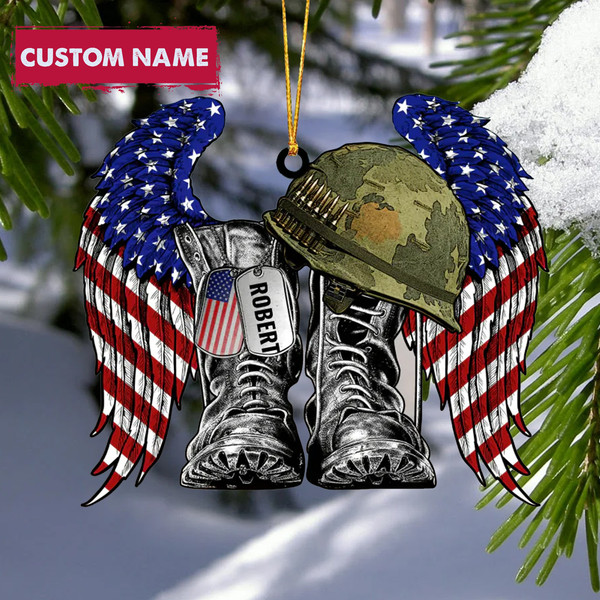 Personalized Ornament Never Forget Remembrance Gift, Military Boots & Hat Custom Name Veteran Gift, Loss of Veteran Ornament, Flat Ornament - 1.jpg