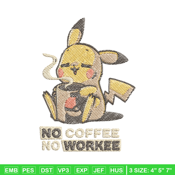 Pika coffee embroidery design, Pokemon embroidery, Anime design, Embroidery file, Digital download, Embroidery shirt.jpg