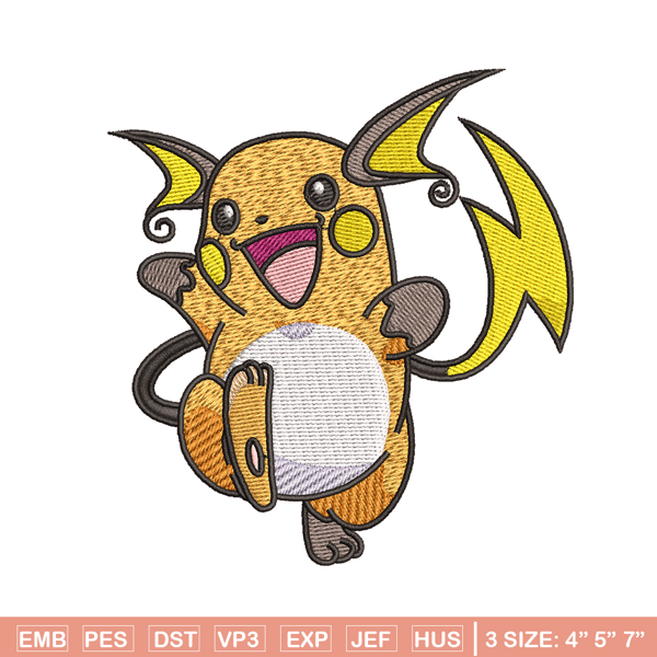 Raichu embroidery design, Pokemon embroidery, Embroidery shirt, Embroidery file, Anime design, Digital download.jpg