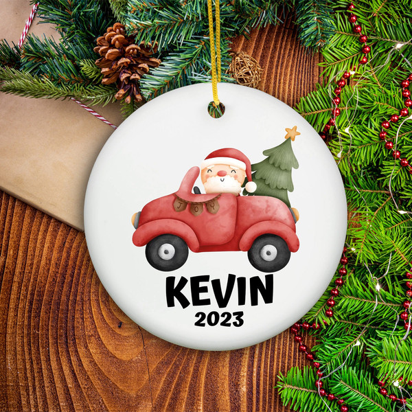 Cute Boys Ornament, Personalized Red Car Christmas Ornament, Custom Boys Ornament Gift, Christmas Santa Car Ornament Decor, Gift For Him - 1.jpg