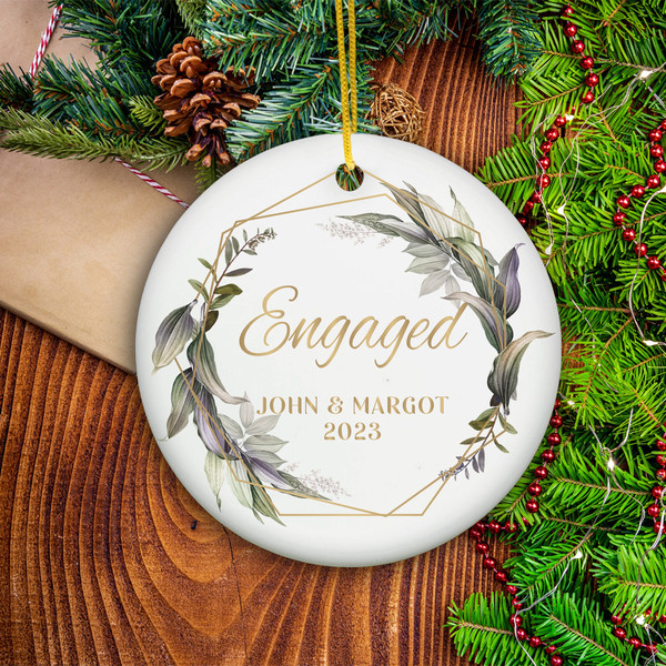 Engaged Christmas Ornament, Custom Engagement Keepsake, Personalized First Christmas Engaged, Classic Engaged Ceramic Ornament Decor - 1.jpg