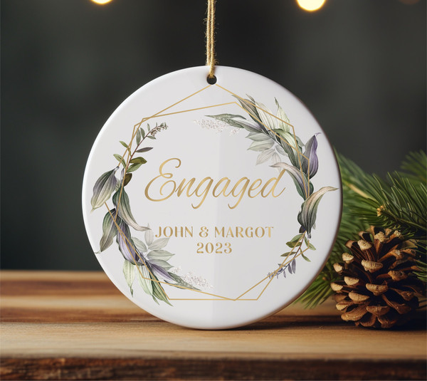 Engaged Christmas Ornament, Custom Engagement Keepsake, Personalized First Christmas Engaged, Classic Engaged Ceramic Ornament Decor - 2.jpg