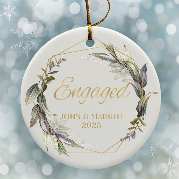 Engaged Christmas Ornament, Custom Engagement Keepsake, Personalized First Christmas Engaged, Classic Engaged Ceramic Ornament Decor - 4.jpg