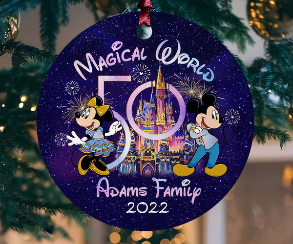 Personalized Disney 50th Anniversary Ornament, Wdw 50th Anniversary, Disneyworld Ornament, Disneyland 50th Ornament, Disney Trip Ornament - 1.jpg