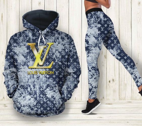 Vintage Louis Vuitton Blue Hoodie Leggings Set Luxury Brand LV Clothing Clothes Outfit Gift for Women for Girl Set Hoodie Legging M | Hearthtops