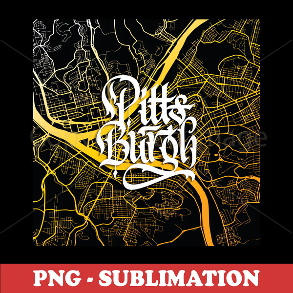 Pittsburgh Map - Elegant Calligraphy - Artistic PNG Digital Download for Sublimation