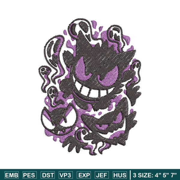 Gengar evolution embroidery design, Pokemon embroidery, Anime design, Embroidery shirt, Embroidery file,Digital download.jpg