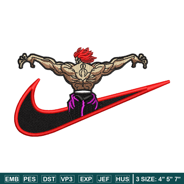 Hanma yujiro nike embroidery design, Baki embroidery, Nike d