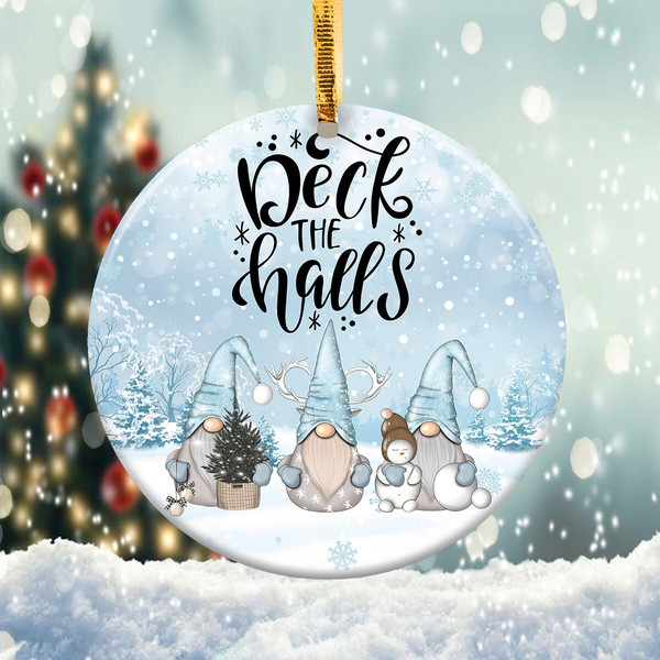 Deck the Halls Gnome Ornament Png, Round Christmas Ornament, PNG Instant Download, Xmas Ornament Sublimation Designs Downloads - 1.jpg