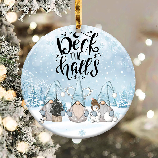 Deck the Halls Gnome Ornament Png, Round Christmas Ornament, PNG Instant Download, Xmas Ornament Sublimation Designs Downloads - 2.jpg