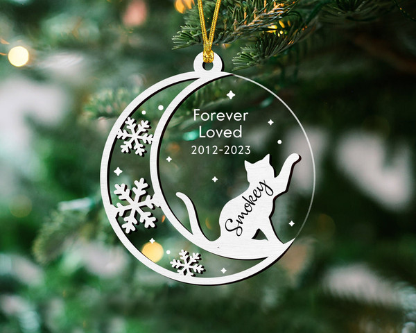 Cat Memorial Ornament, Custom Cat Ornament, Cat Loss Ornament, Forever Loved, Pet Memorial Ornament, Pet Sympatthy Gift, Cat Mom Gift - 1.jpg