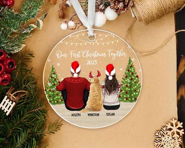Couple and Dogs Christmas Ornament, Custom Couple Ornament, Couple with Pets, Our First Christmas Together, Custom Family Christmas Ornament - 9.jpg