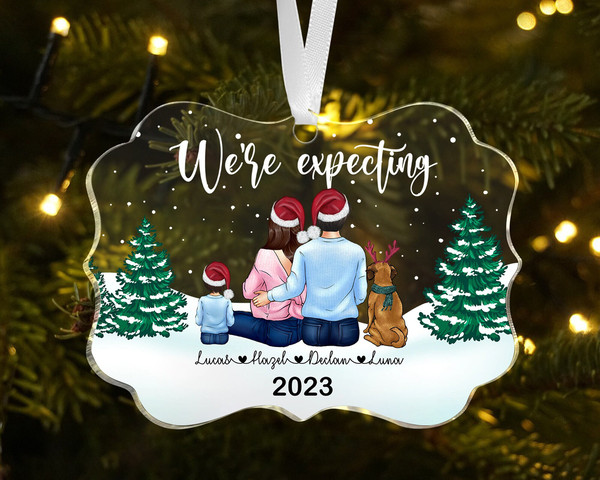 Custom Expecting Family Ornament, Expecting Parents Ornament, Christmas Keepsake, Family With Pet Ornament, Custom Dog Ornament 2022 - 2.jpg