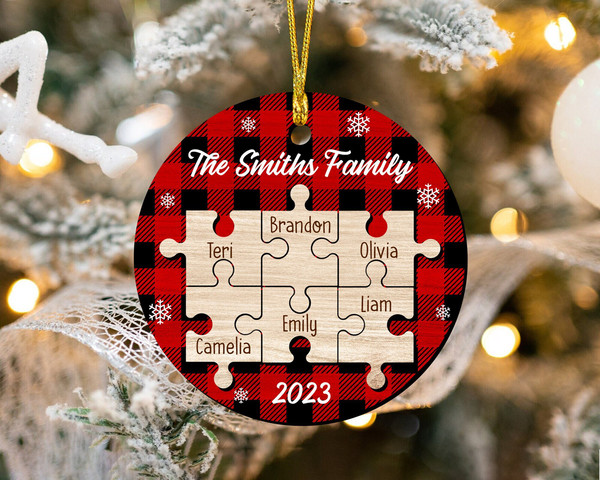 Family Puzzle Ornament, Custom Family Names Ornament, 2023 Family Christmas Ornament, Family Tree Ornament, Custom Puzzle 2 Layer Ornament - 1.jpg