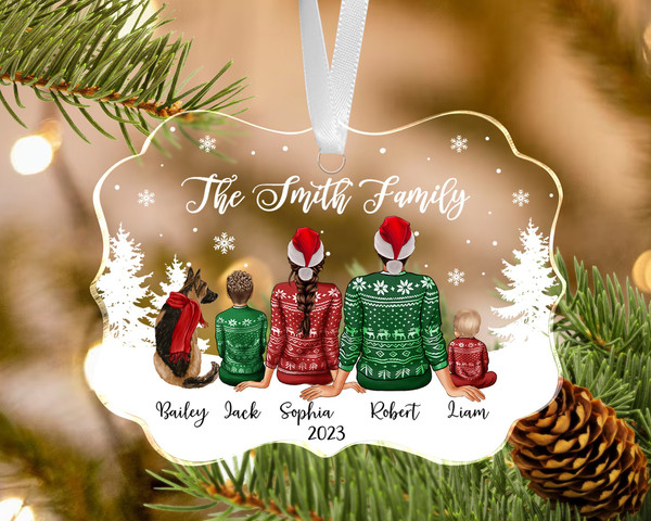 Family with Dogs Ornament, Custom Family with Kids and Pets Ornament, Family Christmas Ornament, Family Keepsake, 2023 Christmas Ornament - 1.jpg