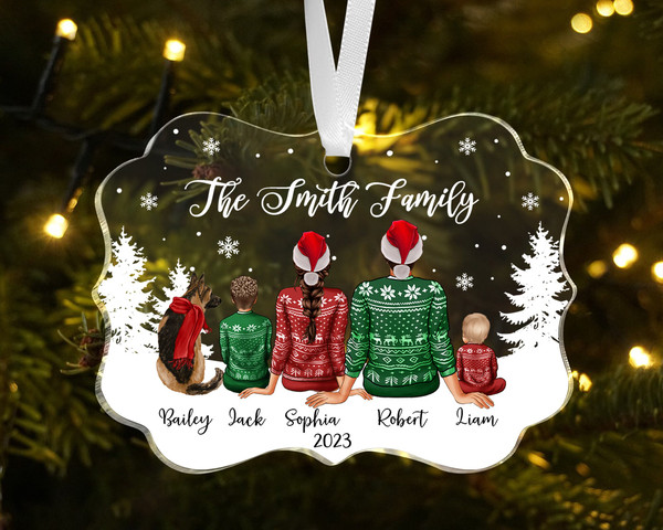 Family with Dogs Ornament, Custom Family with Kids and Pets Ornament, Family Christmas Ornament, Family Keepsake, 2023 Christmas Ornament - 10.jpg