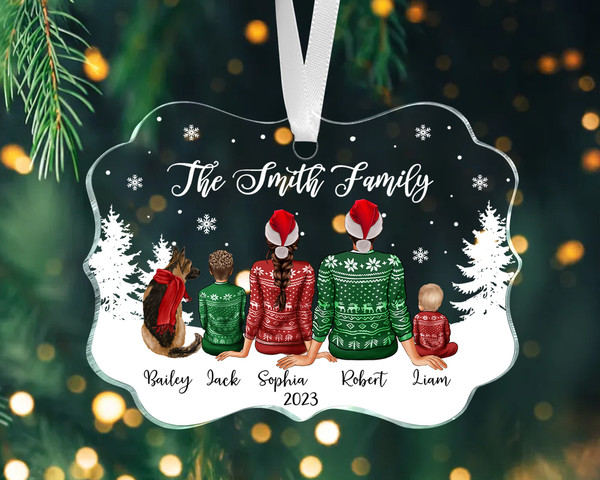 Family with Dogs Ornament, Custom Family with Kids and Pets Ornament, Family Christmas Ornament, Family Keepsake, 2023 Christmas Ornament - 9.jpg