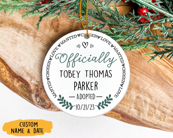 Personalized Adoption Ornament, Officially Adopted Ornament, Gotcha Day Gift, Adoptive Memento, Adoption Gift Ideas, Adopted Child Gift - 1.jpg