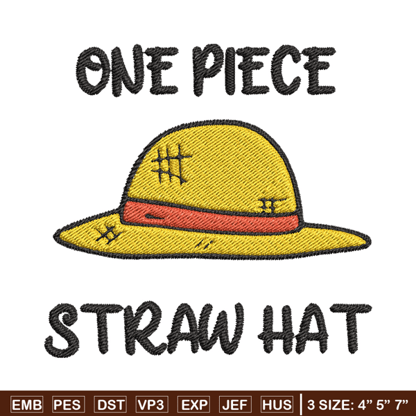 Luffy hat embroidery design, One piece embroidery, Anime design, Embroidery file, Embroidery shirt, Digital download.jpg