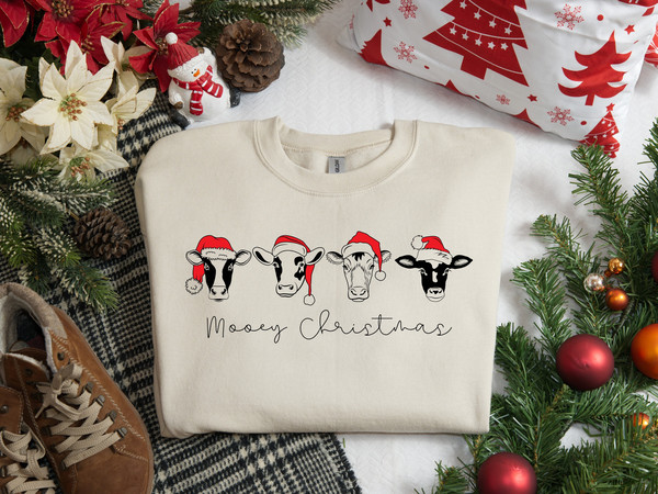 Сute Christmas Cows Sweatshirt, Mooey Christmas Sweater, Funny Christmas Cow Shirt, Christmas Heifer Sweater, Highland Cow Sweatshirt.jpg