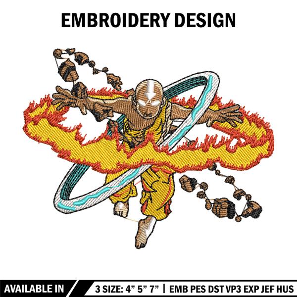 Aang embroidery design, Avatar embroidery, Anime design, Embroidery shirt, Embroidery file, Digital download.jpg