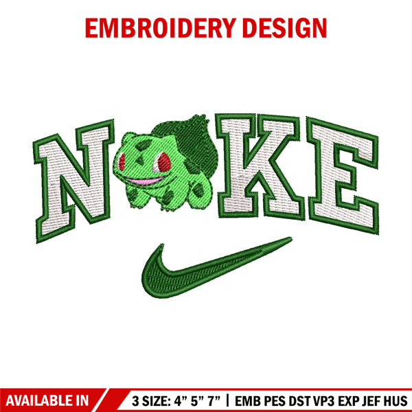 Nike bulbasaur embroidery design, Pokemon embroidery, Nike design, Embroidery shirt, Embroidery file,Digital download.jpg