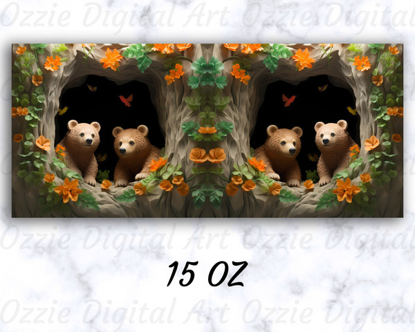 3D Bears Hole In A Wall Mug Wrap, 11oz & 15oz Mug Template, Mug Sublimation Design, Flowers Mug Wrap Template, Instant Digital Download PNG - 2.jpg