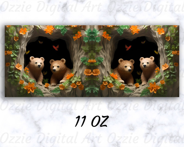 3D Bears Hole In A Wall Mug Wrap, 11oz & 15oz Mug Template, Mug Sublimation Design, Flowers Mug Wrap Template, Instant Digital Download PNG - 3.jpg