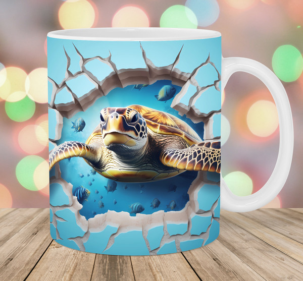 3D Turtle Mug Wrap, 11oz & 15oz Mug Template, Hole In A Wall Mug Sublimation Design, Ocean Mug Wrap Template, Instant Digital Download PNG - 1.jpg
