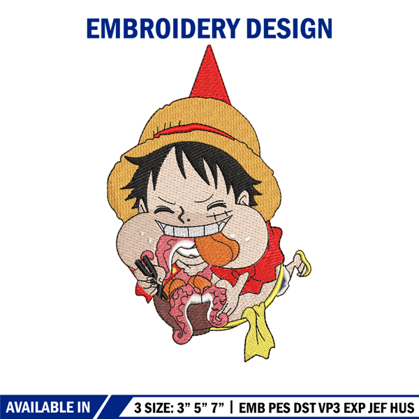 Luffy eating meat embroidery design, One Piece embroidery, logo design, Embroidery shirt, anime shirt, Instant download.jpg