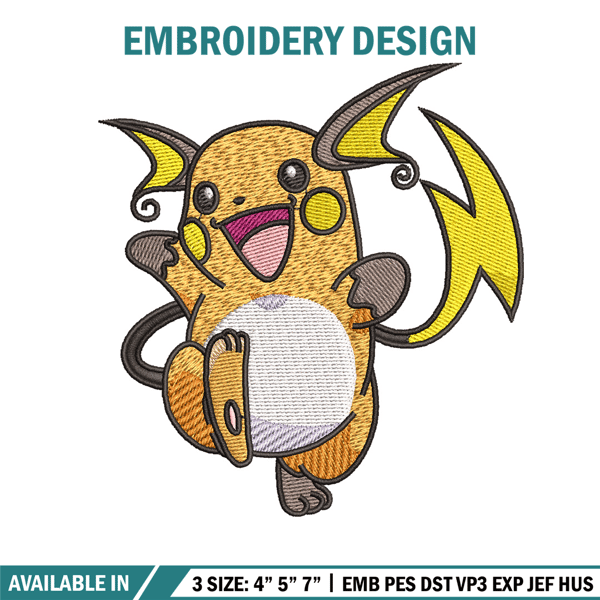 Raichu embroidery design, Pokemon embroidery, Embroidery shirt, Embroidery file, Anime design, Digital download.jpg