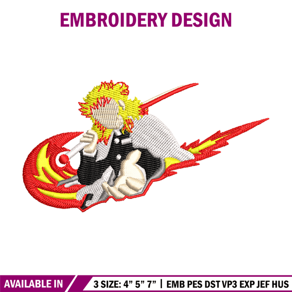 Rengoku Nike fire embroidery design, Kimetsu no Yaiba embroidery, embroidery file, anime design, Digital download.jpg