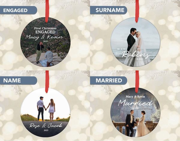 Couples Photo Christmas Ornament, Personalized First Christmas Together Ornament, Married Keepsake Gift, Engaged Ornament, (OR-72) - 2.jpg