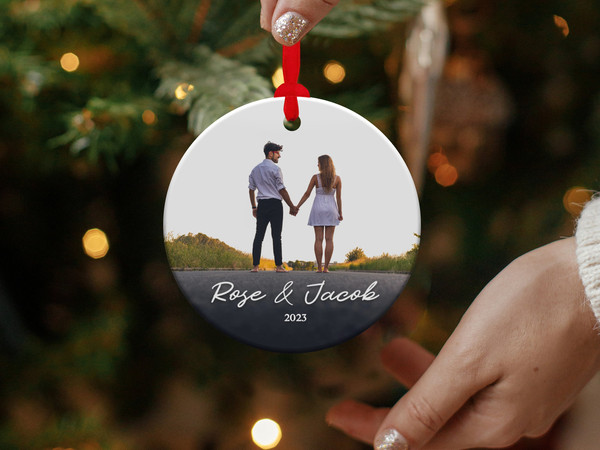 Couples Photo Christmas Ornament, Personalized First Christmas Together Ornament, Married Keepsake Gift, Engaged Ornament, (OR-72) - 3.jpg