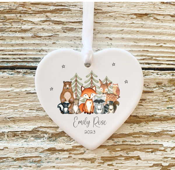 Woodland Animal Baby Girl Ornament , First Christmas  Christmas Ornament  Kids Ornament  Name Ornament Stocking Stuffer Baby Gift - 1.jpg