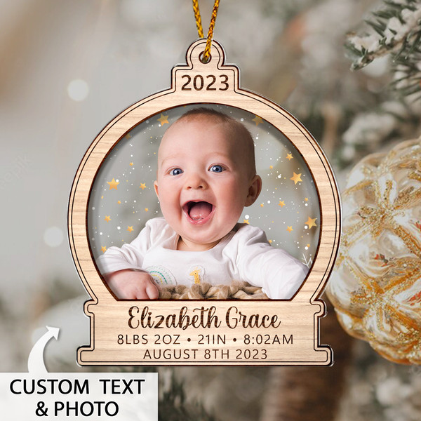 Baby's First Christmas Ornament 2023, Personalized Baby Stats Ornament, Baby Photo Ornament, 1st Christmas Gift, Baby Keepsake, Baby Gift - 1.jpg