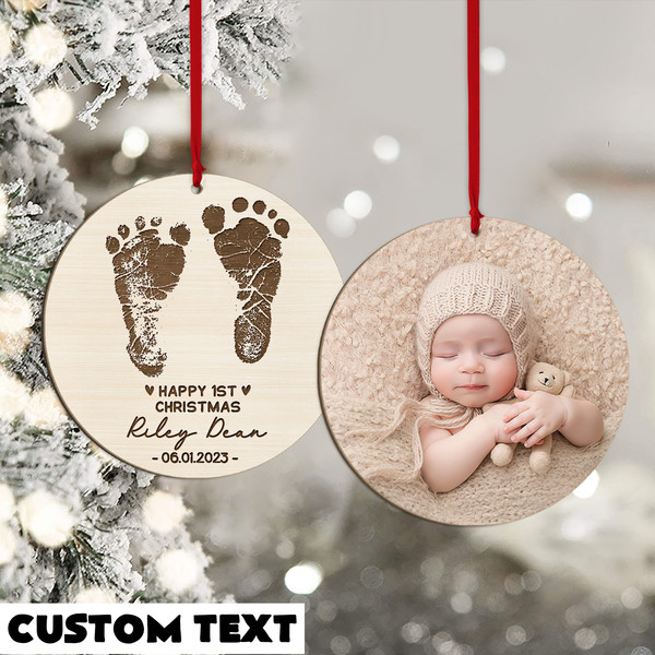 Personalized New Baby Ornament, First Christmas Ornament, Baby Photo Ornament, Baby Keepsake Ornament, Newborn Footprints, New Mommy Gift - 1.jpg