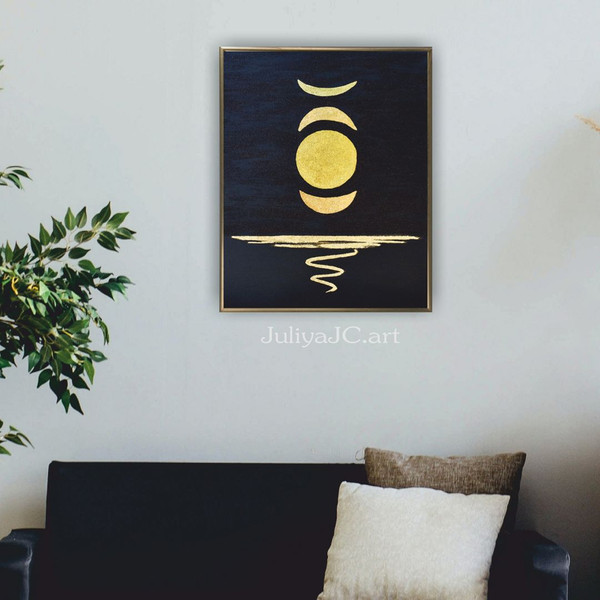 black-living-room-decor-modern-abstract-painting-modern-wall-decor-moon-phases-original-art