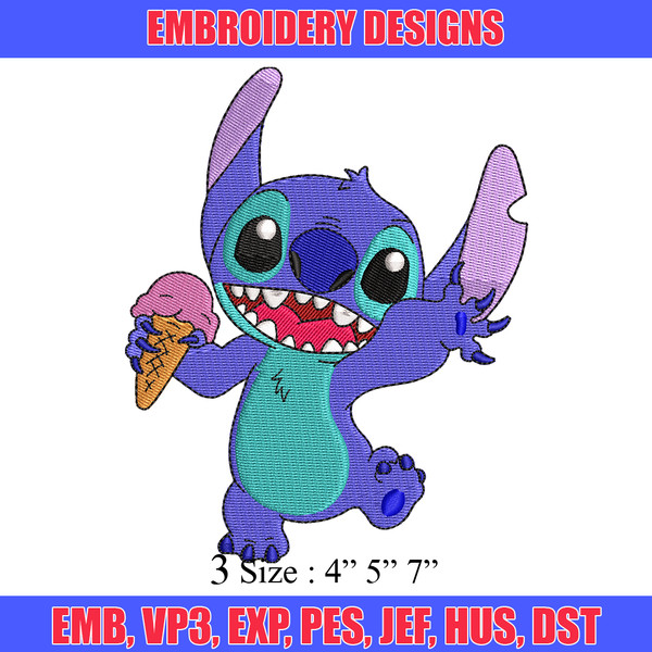 Stitch with Ice Cream  embroidery design, cartoon embroidery, logo design, embroidery file, logo shirt, Digital download.jpg