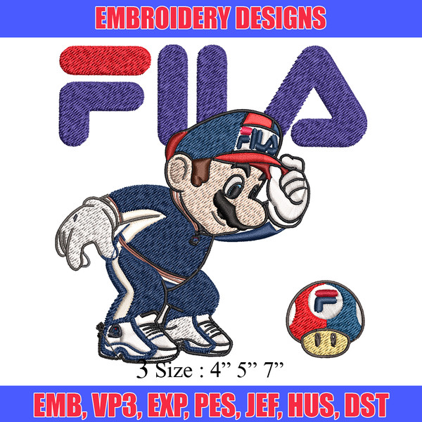 Super Mario Fila Embroidery design, Super Mario Embroidery, cartoon design, Embroidery File, Fila logo, Instant download.jpg