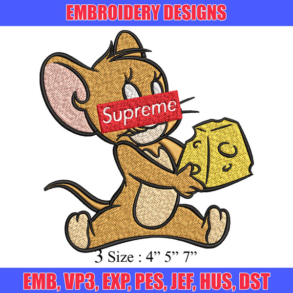 Supreme Cartoon Jerry Embroidery design, Disney cartoon Embroidery, cartoon design, Embroidery File, Digital download.jpg