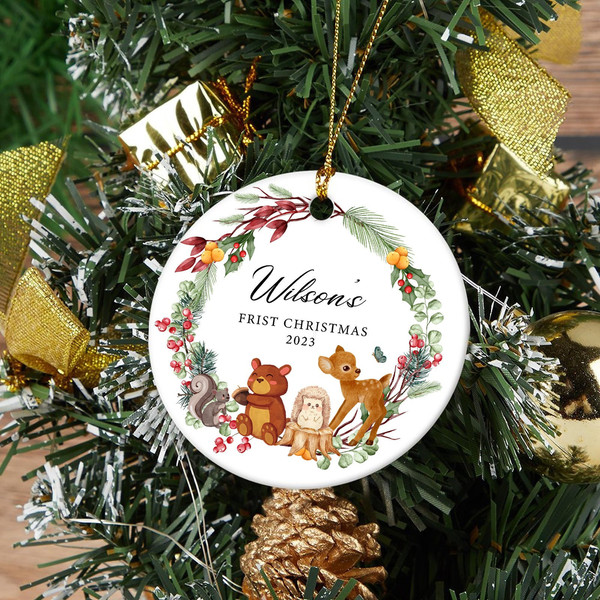 Baby's 1st Christmas Jungle Animal Decoration, Personalized Baby First Christmas Ornament, New Baby Christmas Gift, Baby Christmas Bauble - 1.jpg
