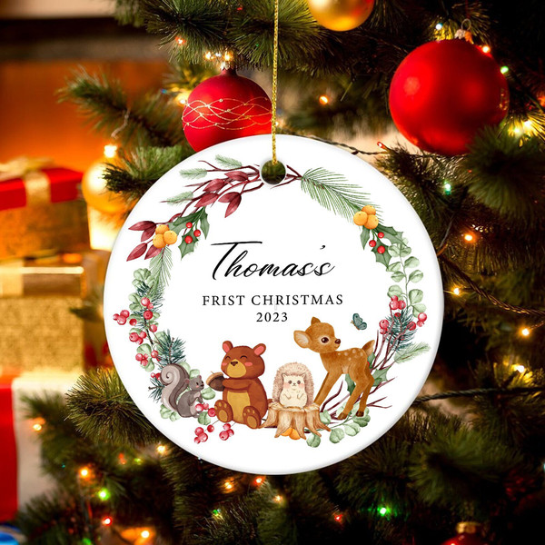 Baby's 1st Christmas Jungle Animal Decoration, Personalized Baby First Christmas Ornament, New Baby Christmas Gift, Baby Christmas Bauble - 3.jpg