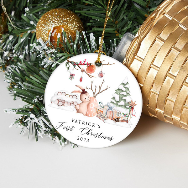 Baby's First Christmas Ornament Cute Rabbit, Personalized Baby 1st First Christmas Decoration, Baby Christmas Gift, Baby Christmas Bauble - 1.jpg