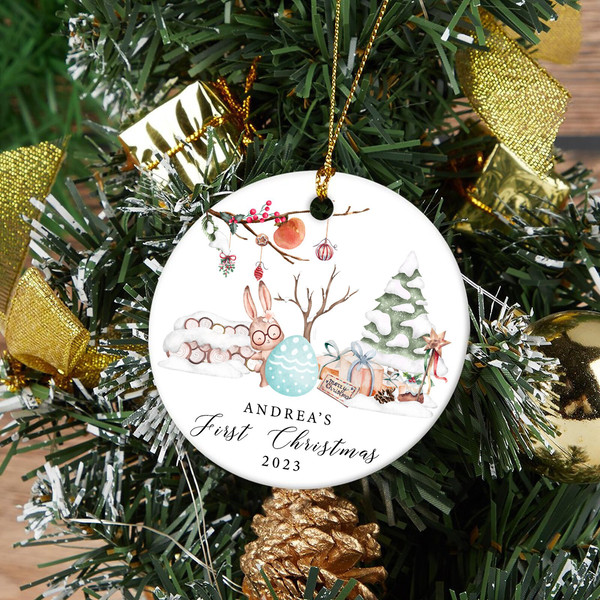 Baby's First Christmas Ornament Cute Rabbit, Personalized Baby 1st First Christmas Decoration, Baby Christmas Gift, Baby Christmas Bauble - 5.jpg