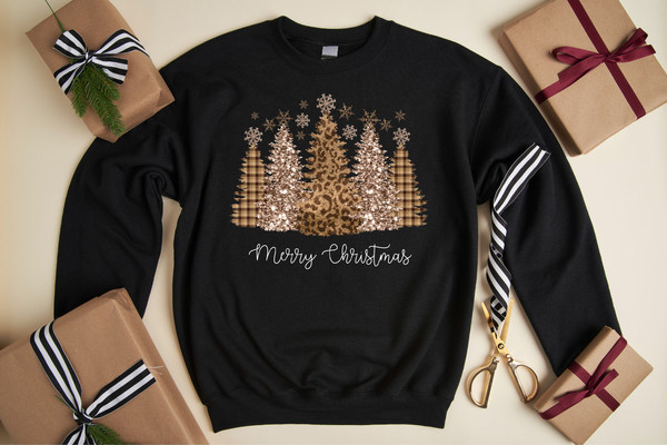 Leopard Merry Christmas Trees Sweatshirt, Christmas Sweatshirt, Holiday Sweater, Womens Holiday Sweatshirt, Christmas Shirt, Winter Shirt - 3.jpg